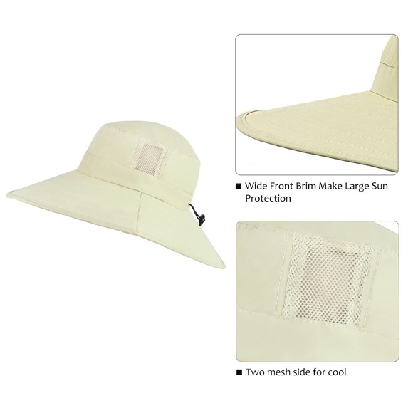 Women's Large Sun Hat UV 50+ UPF Protection Wide Brim for Fishing Gardening Tan - Picture 2 of 6